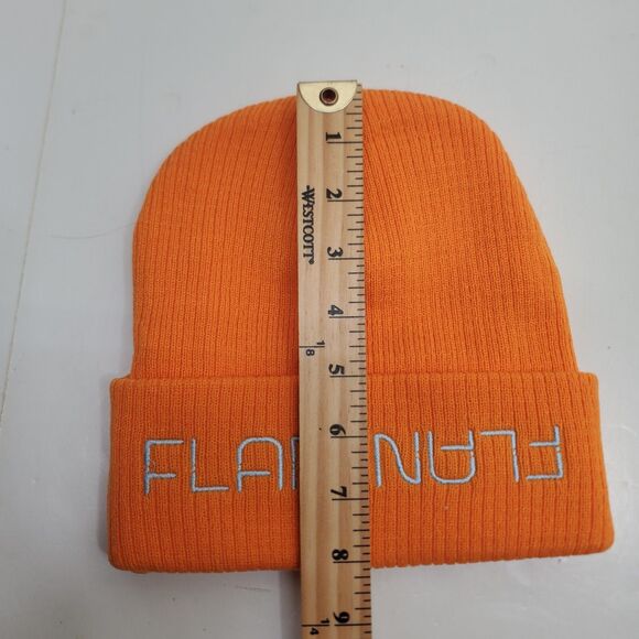 Flan Labs Orange Beanie Hat Embroidered One Size Fits ALL 100% Cotton Knit NWT - Picture 5 of 7